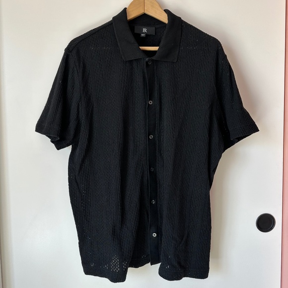 Banana Republic Other - Banana Republic Mens Black Crochet Knit Collared Button Down